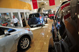 20 August 2012 - Toyota vehicles are seen in the showroom at Peace Arch Toyota, in Surrey, B.C., Canada. Credit: Adrian Brown - N49Photo.